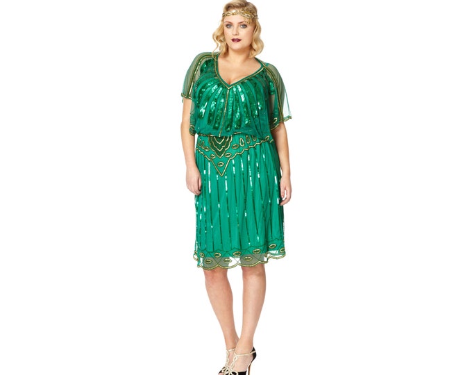 US26 UK30 AUS30 EU58 Plus Size Angel Sleeve Emerald Green 20s Flapper Great Gatsby Charleston Wedding Guest Bridesmaid Jazz age party Dress