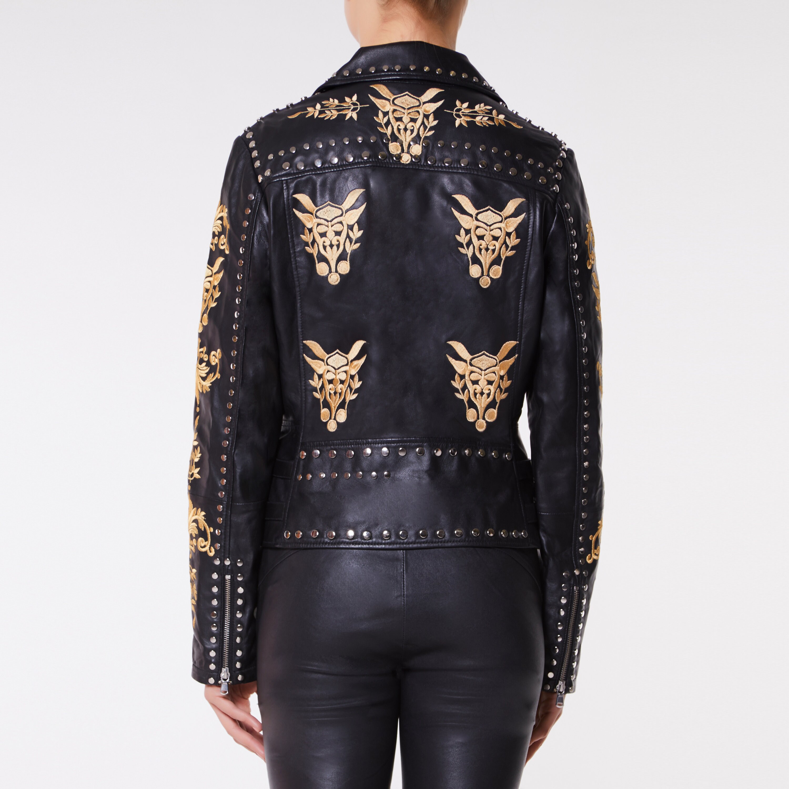 studded embroidered leather jacket