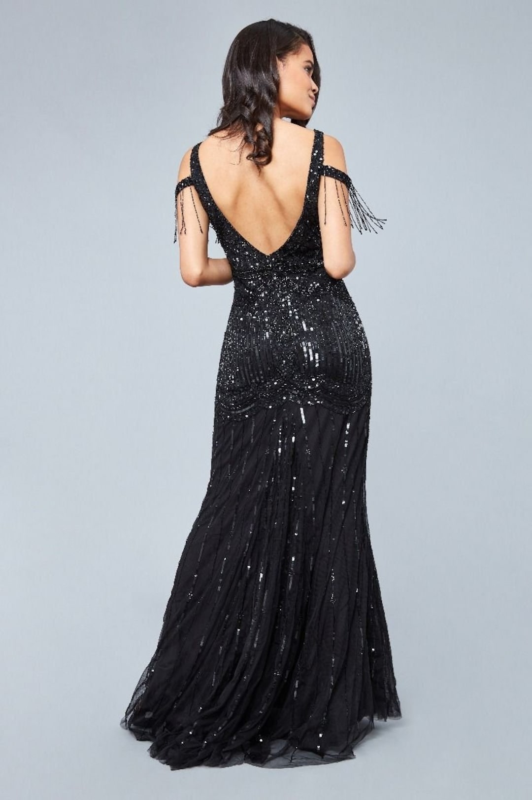 Chloe Black tie Open Back tie Maxi Prom Dress 1920s Great Gatsby Art Deco Downton Abbey Bridesmaid Wedding reception speak easy Homecoming Chloe Black tie Open Back tie Maxi Prom Dress 1920s Great Gatsby Art Deco Downton Abbey Bridesmaid Wedding reception speak easy Homecoming