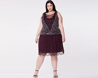 Plus Size Plum Elaina Flapper Dress 1920s Great Gatsby Downton Abbey Charleston Bridesmaid Wedding Bridal Shower Rehearsal Dinner Jazz age