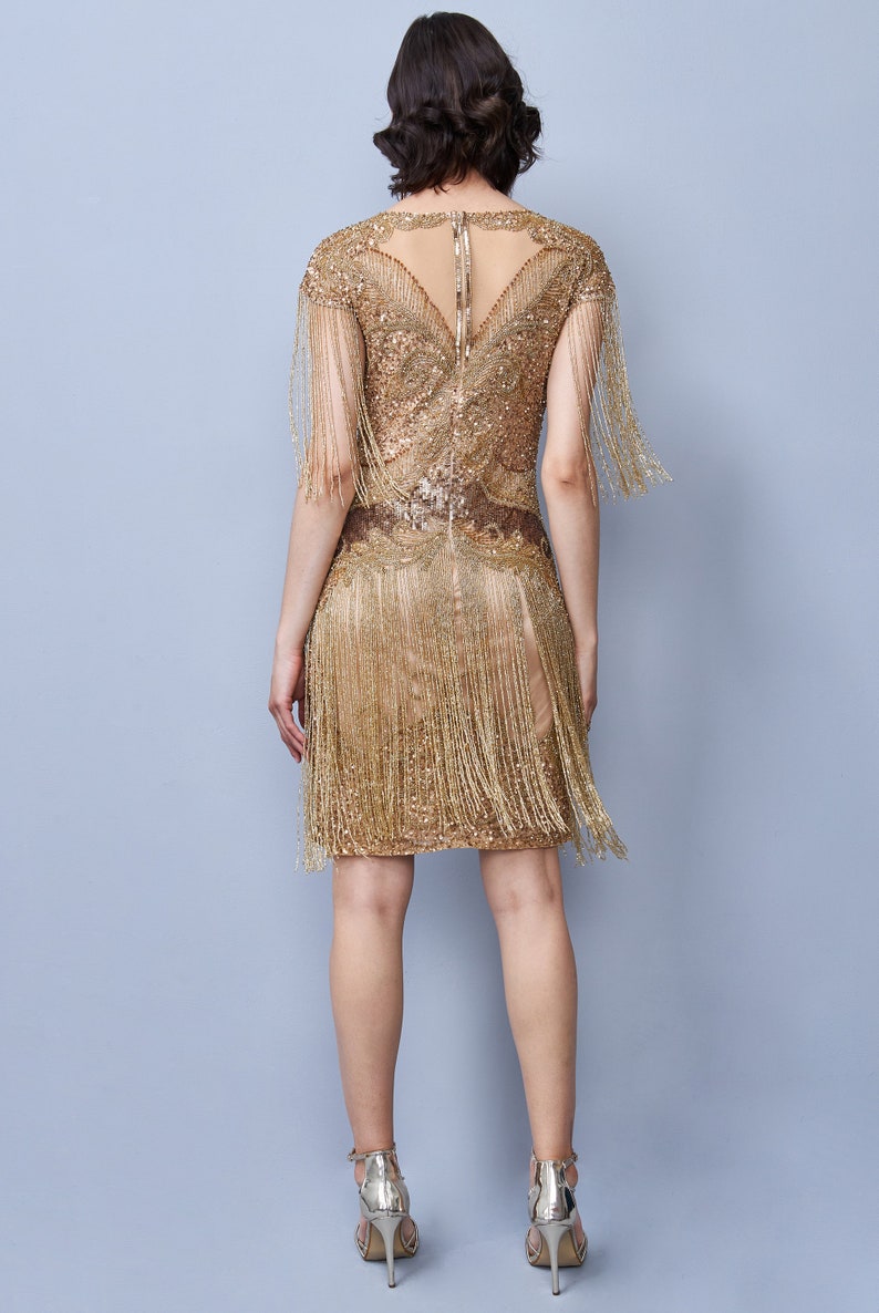 As seen on the movie of YOU Sybil Gold Fringe Flapper Dress Jazz age 1920s Vintage inspired Great Gatsby Art Deco Bridesmaid Wedding guest image 4