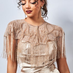 Suzi Embellished Cape Blush 20s inspired Flapper Wedding Prom Jacket Bolero Great Gatsby Art Deco Downton Abbey beaded Shrug cape