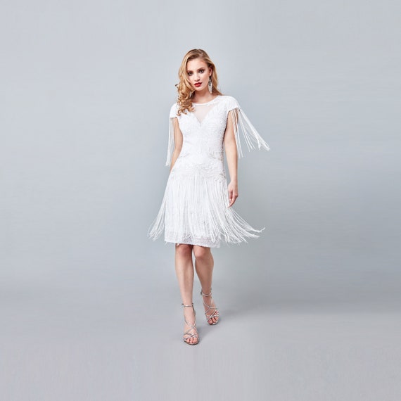 シビル ウェディング フリンジ ドレス 1920 年代 ヴィンテージ風  