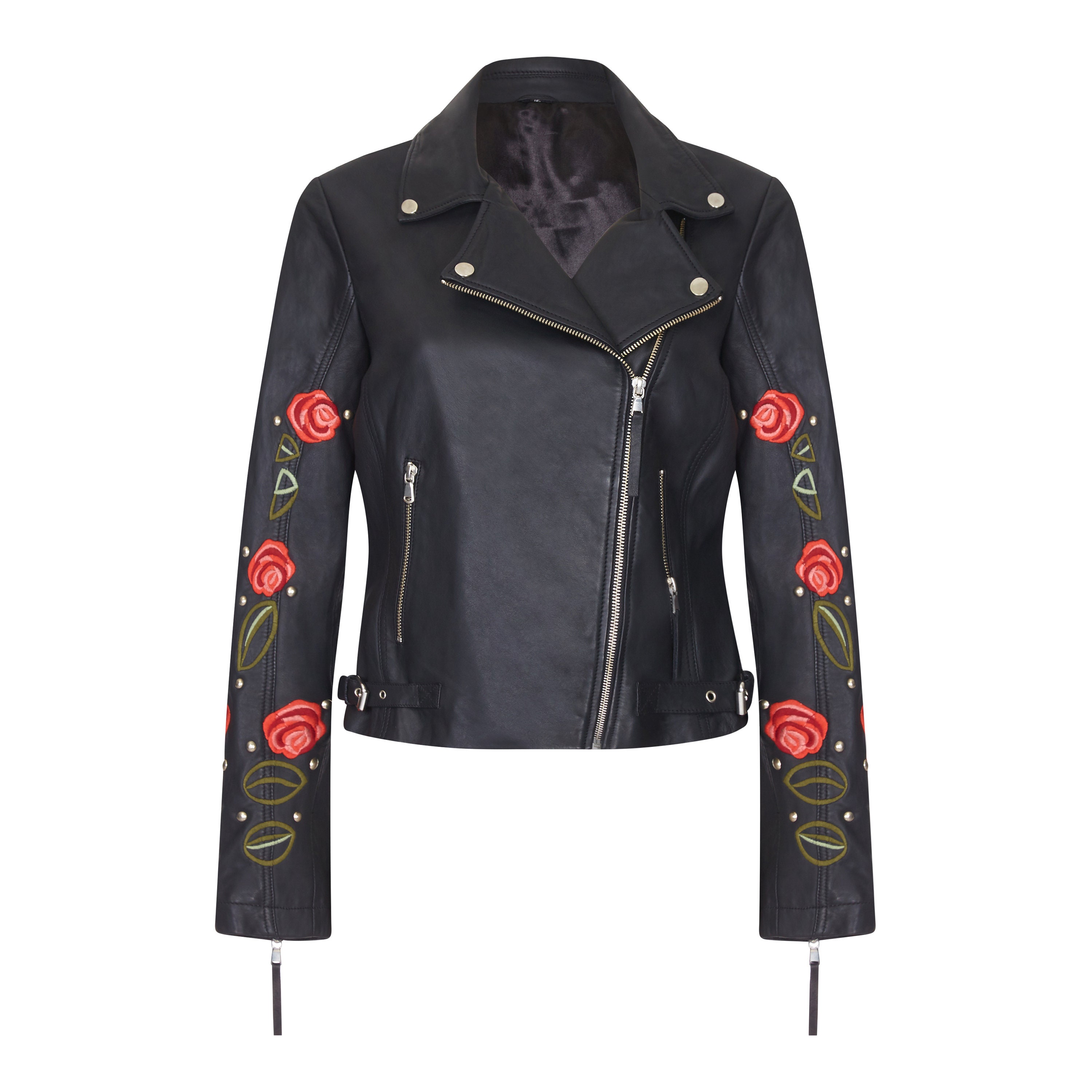 rose embroidered leather jacket