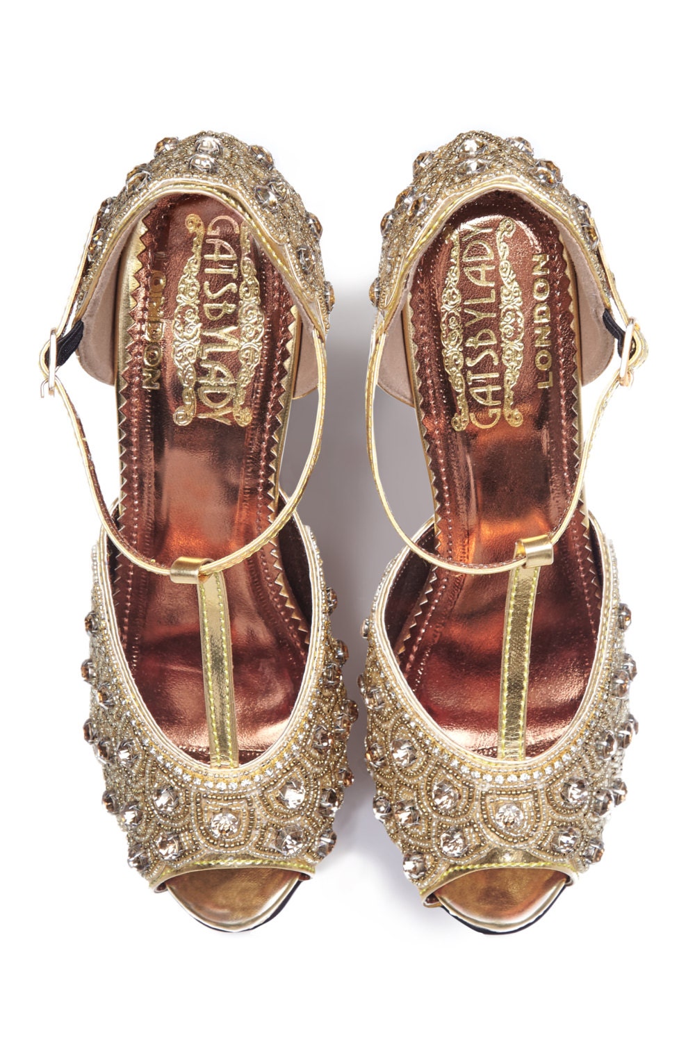 gold t strap heels