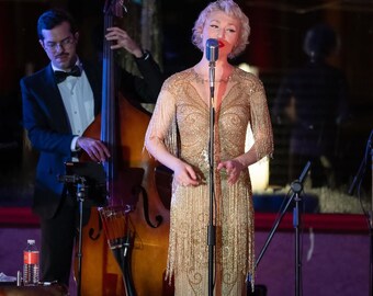 US12 UK16 AUS16 EU44 Handmade Ethel Gold fringe Maxi Wedding Guest Prom Dress 1920s Great Gatsby Art Deco Bridesmaids Charleston Speakeasy
