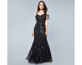 Plus Size Chloe Black tie Open Back Maxi Prom Dress 1920s Great Gatsby Art Deco Downton Abbey Bridesmaid Wedding reception