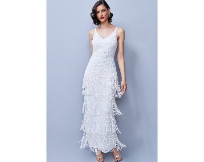 Size US12 UK16 AUS16 EU44 Limited Edition White Bridal Gown maxi Fringe Gatsby 20s Inspired Flapper Art Deco Bridal shower Wedding Reception