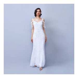 Chloe Wedding Gown White Open Back Maxi Prom Dress 1920s Great Gatsby Art Deco Downton Abbey Bridesmaid Wedding reception