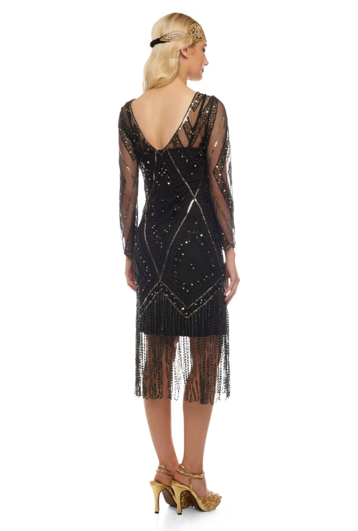 Betty Black Gold Fringe Dress With Sleeves With Slip 20s Etsy