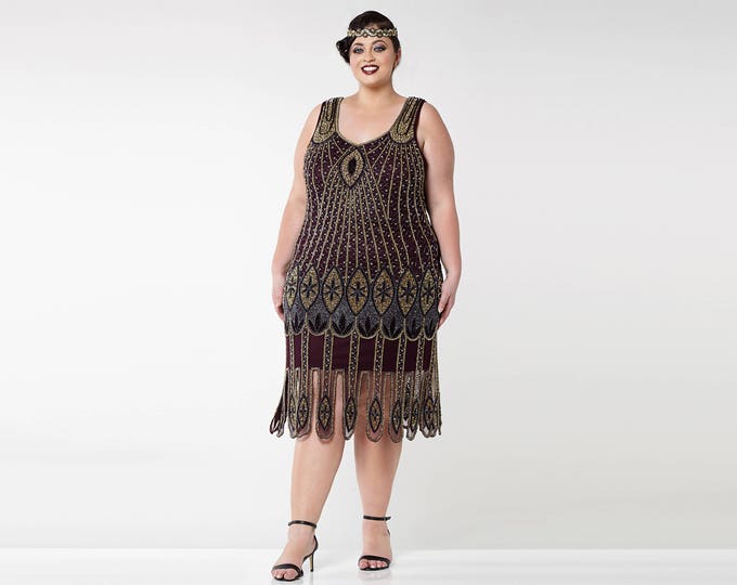 Plus Size Molly Purple Plum Flapper Dress 1920s Great Gatsby Art Deco Downton Abbey Bridesmaid Wedding guest Homecoming Black Tie Jazz age
