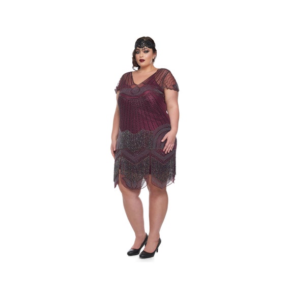 1920s purple flapper dress Nicholette Gatsby Dress
