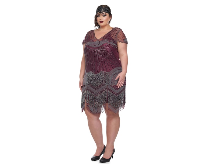 US16 UK20 AUS20 EU48 Beatrice Purple Plum Flapper Dress Slip Included 20s inspired Great Gatsby Art Deco Charleston Downton Abbey Bridesmaid