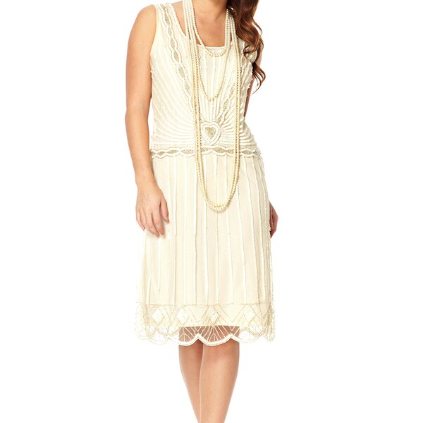 UK14 US10 AUS14 Charleston Cream Vintage inspired 20s Flapper Gatsby Rehearsal Dinner Bridal Shower Wedding Downton Abbey Dress Hand Made
