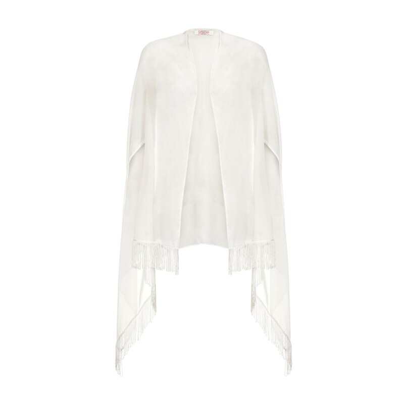 Canada Duty Free Shipping Abigail Off White Fringe Shawl Cape Bolero Shrug with Beaded Armhole 20s Great Gatsby Flapper Art Deco Hand made