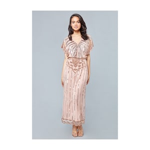 US10 UK14 AUS14 EU42 Maxi Flapper Dress in Blush Prom Maxi Dress 20s Great Gatsby Mother of the Bride Speakeasy Art Deco Bridesmaids Wedding