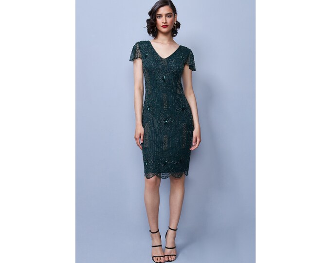 Downton Abbey Forest Green Flapper Dress 20s Gatsby Charleston Wedding Guest Bridesmaids Dress Hand Made Jazzage retro pinup Retro