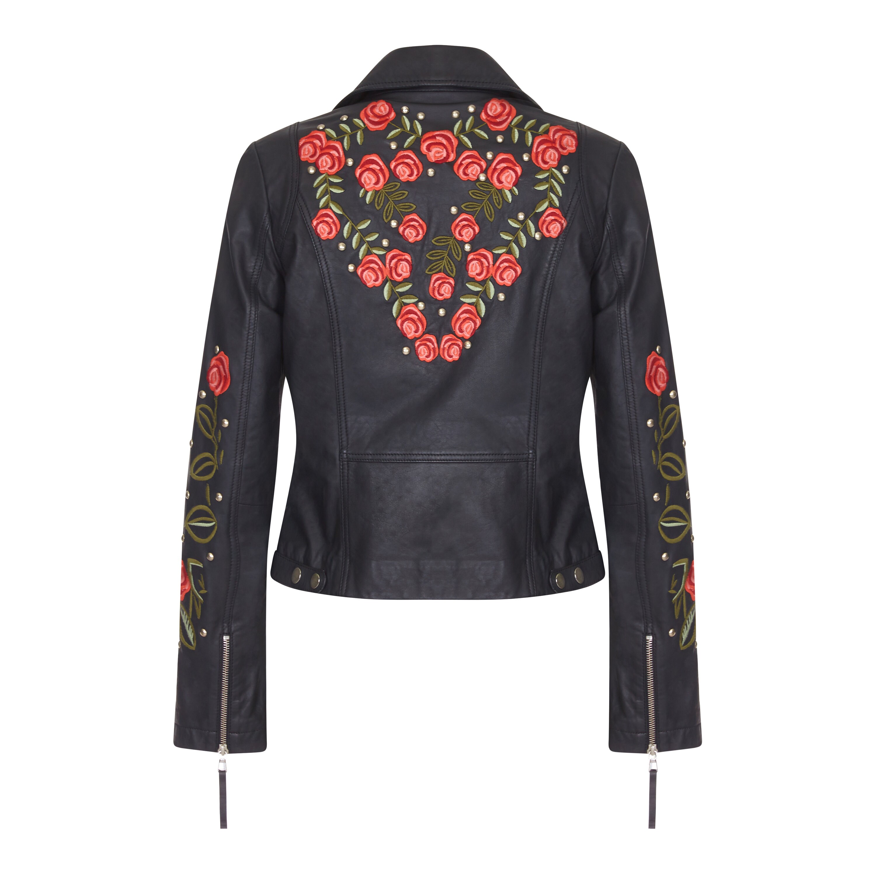 leather jacket with rose embroidery