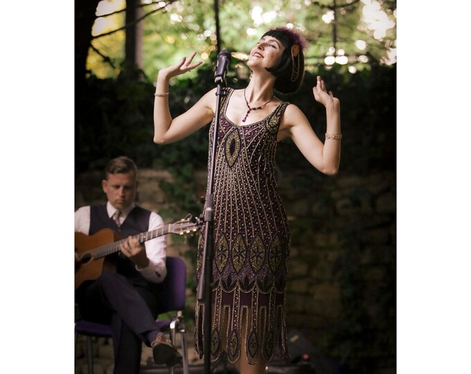 US8 UK12 AUS12 EU40 Molly Purple Plum Flapper Dress 1920s inspired Great Gatsby Art Deco Charleston Downton Abbey Bridesmaid Wedding guest