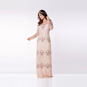 champagne maxi dress with sleeves