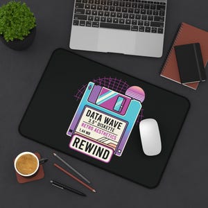 Alfombrilla de escritorio Data Wave de 3,5" con diseño de rebobinador de disquetes / Alfombrilla de ratón con estética retro, alfombrilla para ratón para juegos