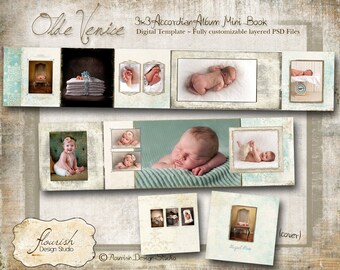3x3 Accordion Album template for photographers - Olde Venice Accordion Album