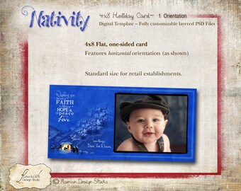 INSTANT DOWNLOAD - 4x8 Seasons Greeting Card Slimline Photoshop template - Nativity