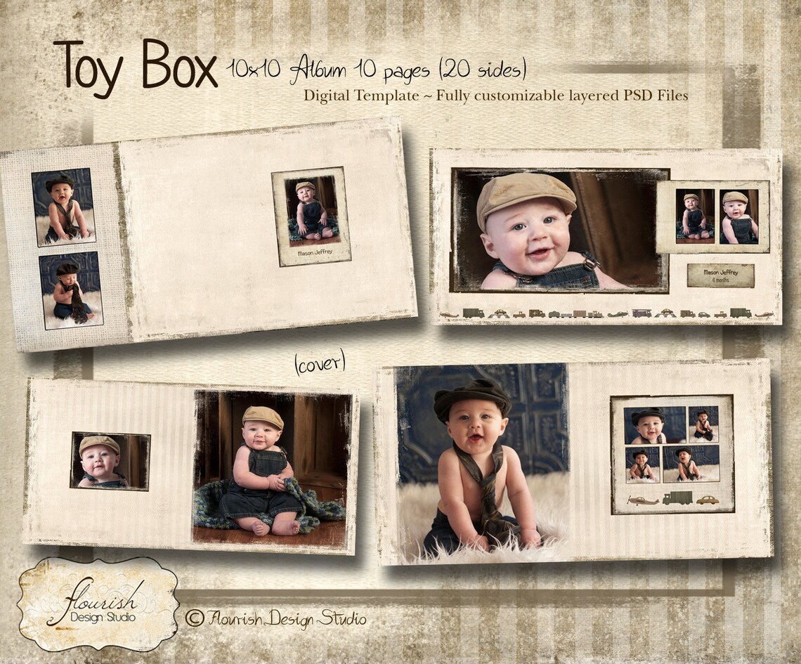 10x10 Album Template for Photographers Toy Box Baby Boy Album Etsy