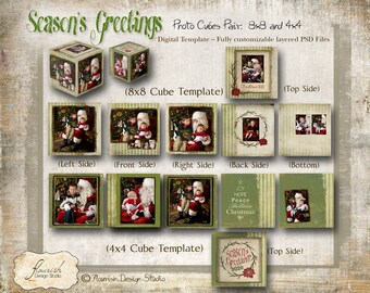 Photo Cube templates for photographers - Season's Greetings Cube (8x8 & 4x4 inch cubes)