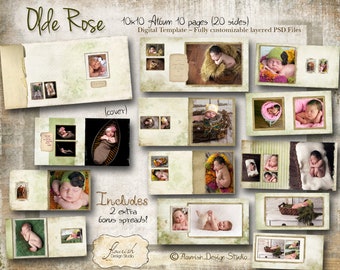 10x10 Layflat Album template for photographers - Olde Rose Album