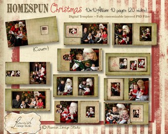 10x10 Layflat Christmas Holiday Album template for photographers - HomeSpun Christmas Album