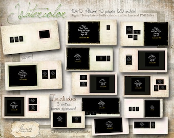 10x10 Album template for photographers - Watercolor Album