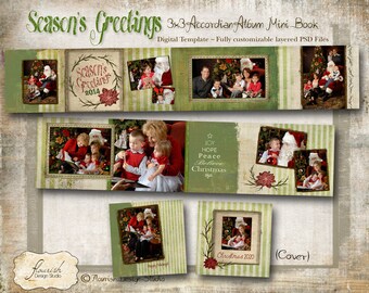 3x3 Accordion Christmas Album template for photographers - Season's Greetings Accordion Album