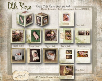 Photo Cube templates for photographers - Olde Rose (8x8 & 4x4 inch cubes)