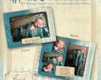 SOFORTIGER DOWNLOAD - 5x7 Baby Geburt Ankündigung Karte Photoshop Vorlage - Puppy Tales 2