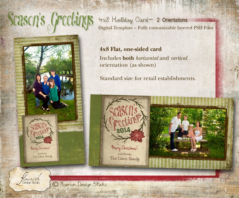 INSTANT DOWNLOAD - 4x8 Seasons Greeting Card Slimline Photoshop ...
