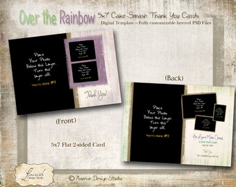 5x7 Cake Smash Thank You Card Photoshop template - Over the Rainbow Announcement