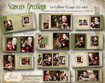10x10 Layflat Christmas Holiday Album template for photographers - Season's Greetings Album