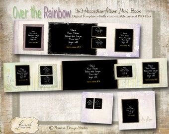3x3 Accordion Album template for photographers - Over the Rainbow Accordion Album