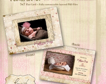 SOFORTIGER DOWNLOAD - 5x7 Baby Geburt Ankündigung Karte Photoshop Vorlage - Mauerblümchen