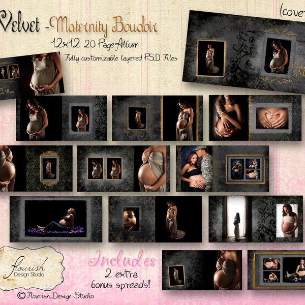 12x12 Layflat Maternity Boudoir Album template for photographers - Velvet Album