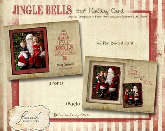 INSTANT DOWNLOAD - 5x7 Christmas Holiday Card Photoshop template - Jingle Bells
