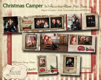 INSTANT DOWNLOAD: Christmas 3x3 Mini Accordion Album template - Christmas Camper Accordion Mini