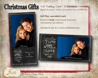 INSTANT DOWNLOAD - 4x8 Chalkboard Christmas Card Photoshop Slimline Template combination - Christmas Gifts