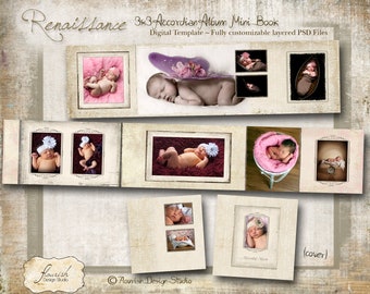 3x3 Accordion Album template for photographers - Renaissance Accordion Album