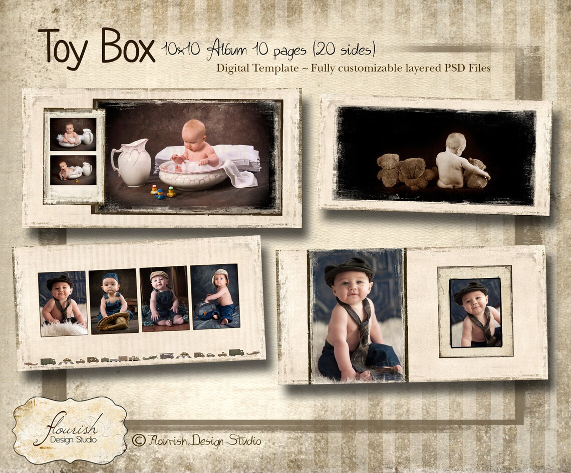 10x10 Album Template for Photographers Toy Box Baby Boy Album Etsy