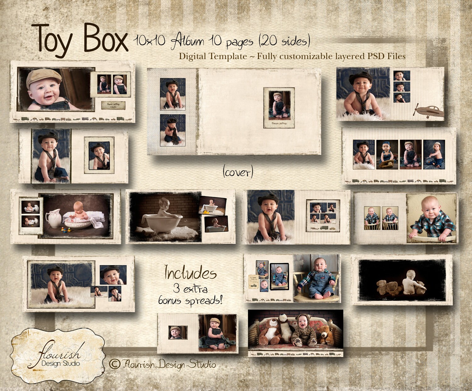 10x10 Album Template for Photographers Toy Box Baby Boy Album Etsy
