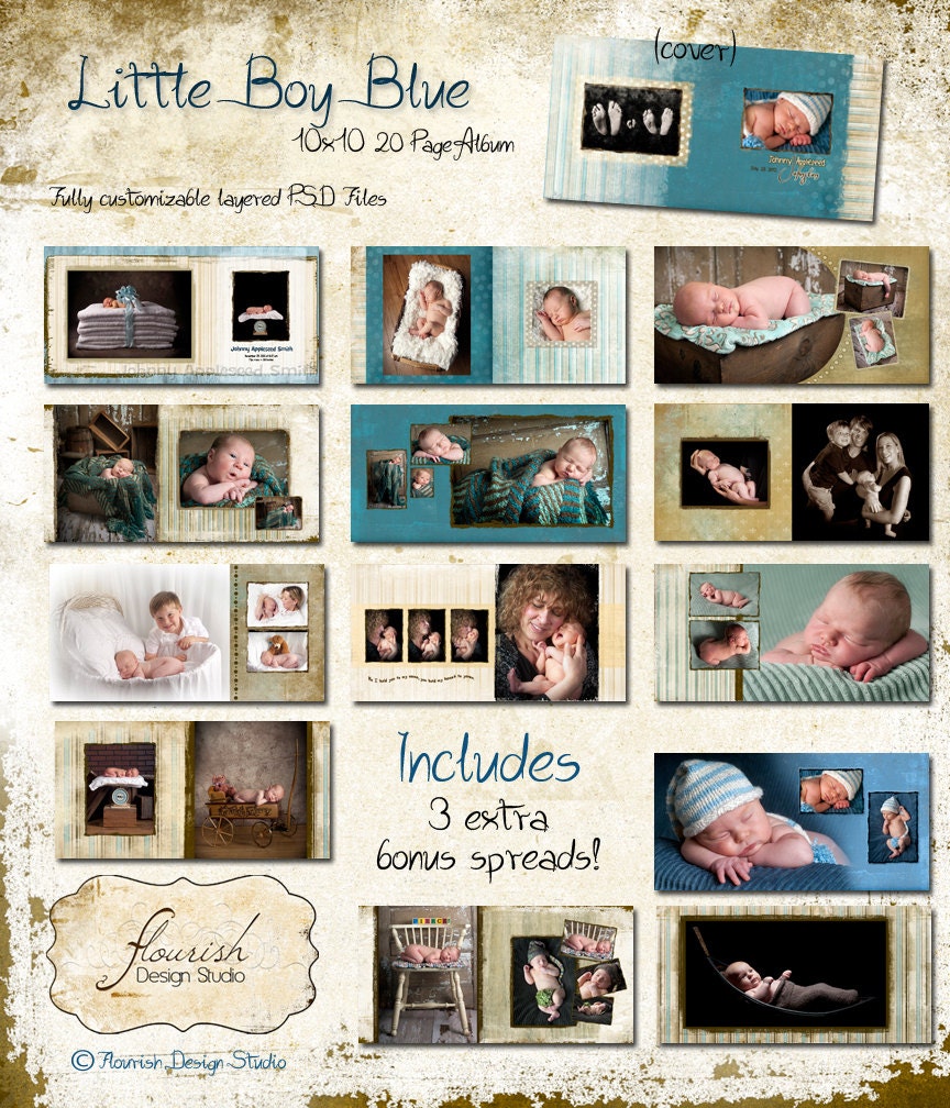 10x10 Baby Album Template for Photographers Little Boy Blue Album Etsy