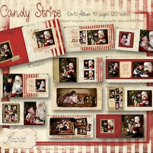 Modelo de álbum de férias de Natal Layflat 10x10 para fotógrafos - Candy Stripe Album