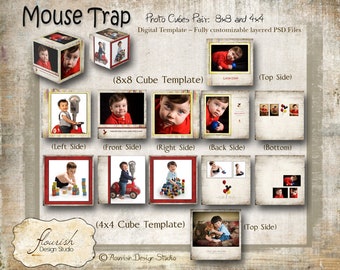 Photo Cube templates for photographers - Mouse Trap (8x8 & 4x4 inch cubes)